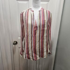 GAP Women's Striped Button Down Shirt - Pink, Yellow, White